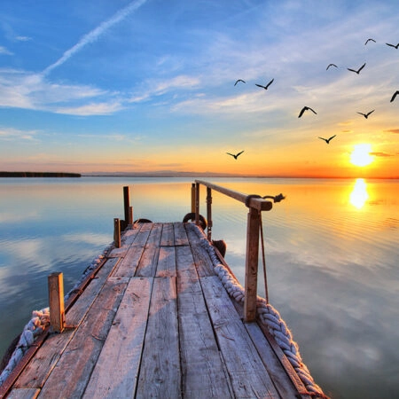 Πινακας σε καμβά FLYING BY LAKE SUNSET - Θαλασσα Sticky 4