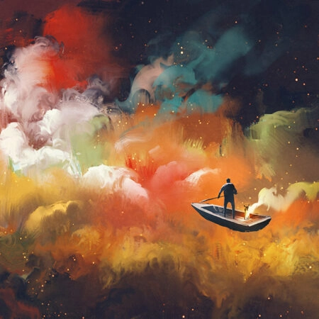 Πινακας σε καμβά MAN ON BOAT IN SPACE - Εργα Τεχνης Sticky 4