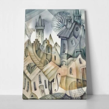 Πινακας σε καμβά OLD TOWN CUBISTIC BEIGE GREY
