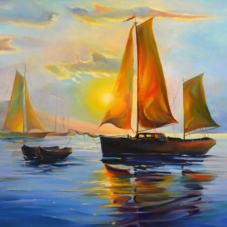 Πινακας σε καμβά SAILBOAT SUNSET 2 - Βαρκες και Καραβια Sticky 5