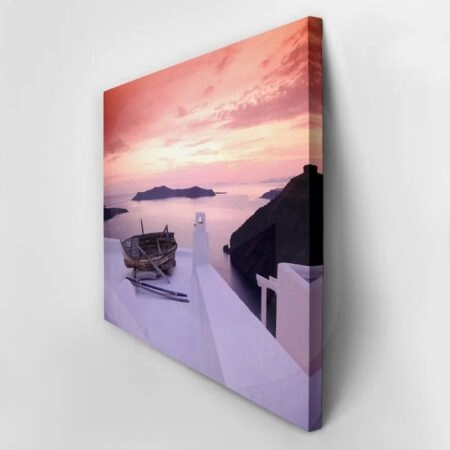 Πινακας σε καμβά SANTORINI ISLAND OLD FISHING BOAT ON WHITE ROOF - Νησια Sticky 2