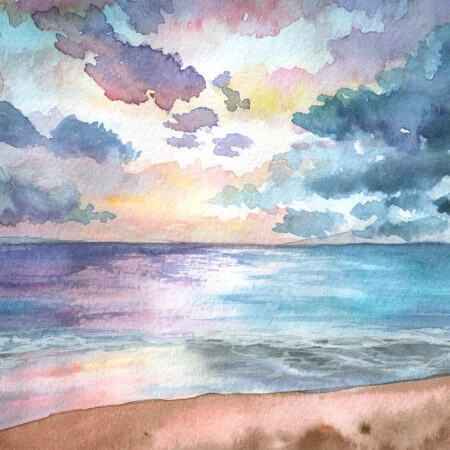Πινακας σε καμβά SEASCAPE SUNSET WATERCOLOR - Παραλιες Sticky 4