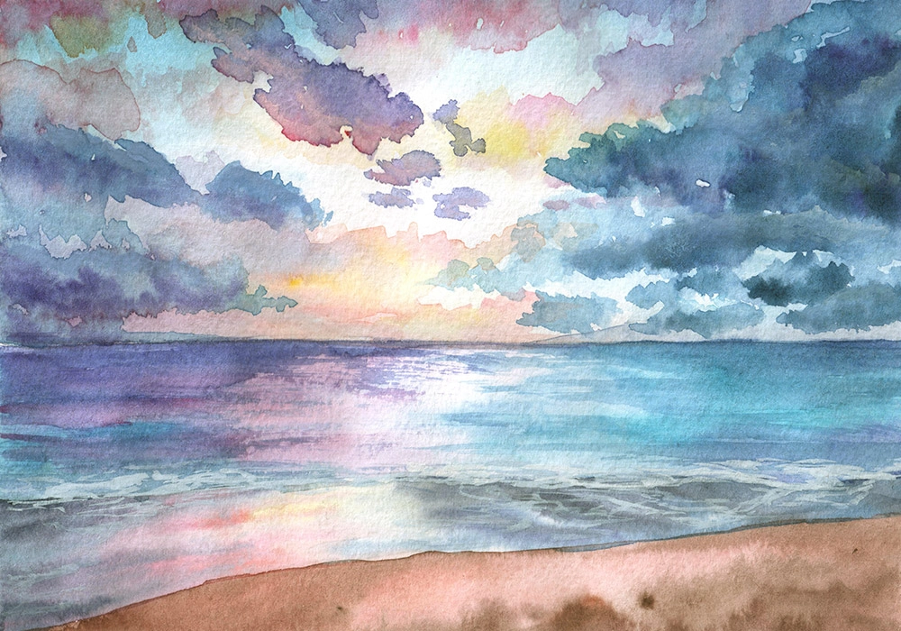 Πινακας σε καμβά SEASCAPE SUNSET WATERCOLOR
