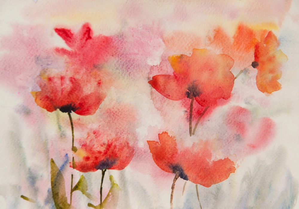 Πινακας σε καμβά STYLIZED POPPY FLOWERS FIELD