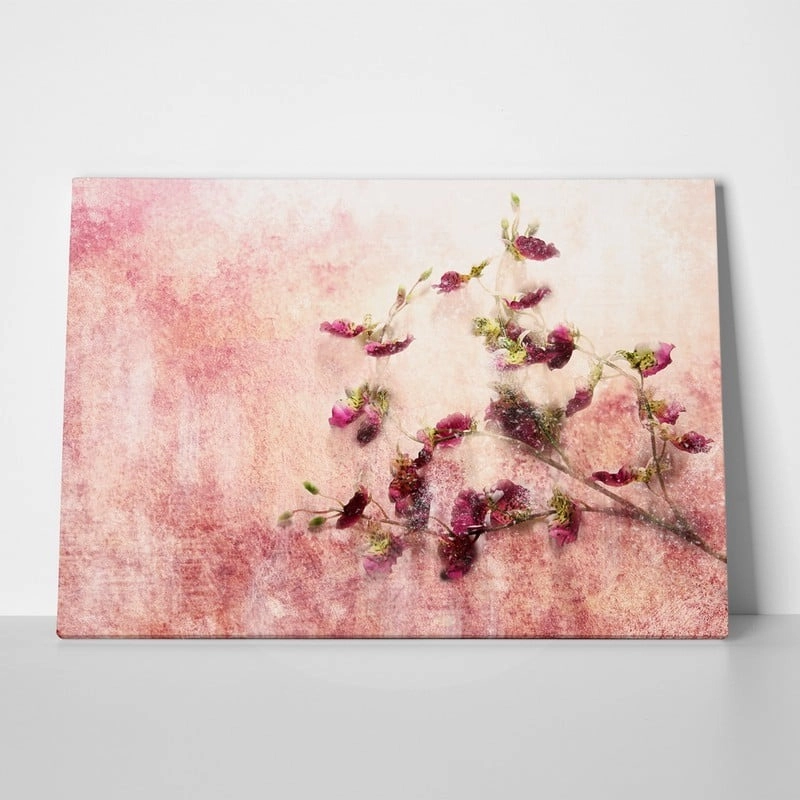 Πινακας σε καμβά TWIG OF FLOWERS ON GRUNGE BACKGROUND