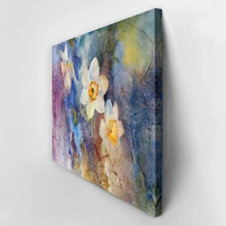 Πινακας σε καμβά WATERCOLOR DAFFODILS COLORFUL BACKGROUND - Floral - Λουλουδια Sticky 3