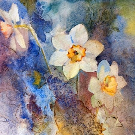 Πινακας σε καμβά WATERCOLOR DAFFODILS COLORFUL BACKGROUND - Floral - Λουλουδια Sticky 5