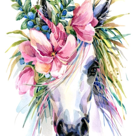 Πινακας σε καμβά WATERCOLOR UNICORN ILLUSTRATION - Αλογα Sticky 4