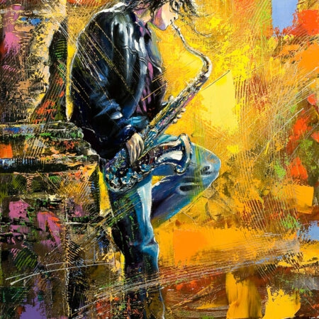 Πινακας σε καμβά YOUNG GUY PLAYING A SAXOPHONE - Μουσικη Sticky 4