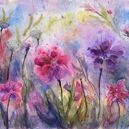 Πινακας σε καμβά ABSTRACT VIOLETS AND HERBS - Floral - Λουλουδια Sticky 4