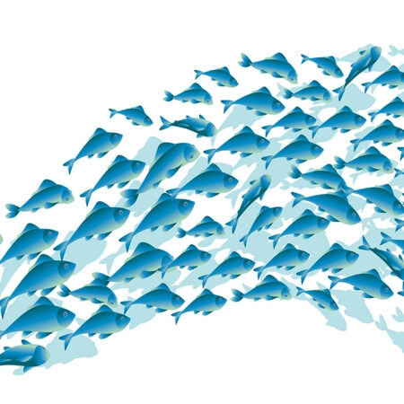 Πινακας σε καμβά BLUE SCHOOL FISH - Ψαρια - Ζωα της θαλασσας Sticky 4