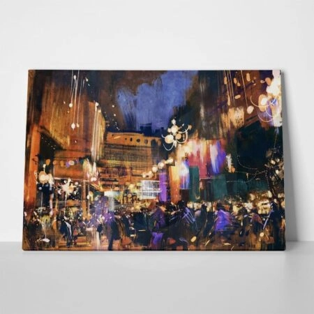 Πινακας σε καμβά COLORFUL NIGHT CITY - Πολεις και Αρχιτεκτονικη
