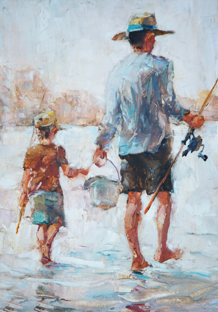Πινακας σε καμβά FATHER AND SON FISHING
