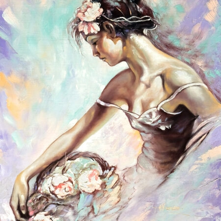 Πινακας σε καμβά GIRL WITH A BOUQUET OF FLOWERS - Πορτραιτα και Φιγουρες Sticky 4