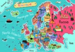 Πινακας σε καμβά ILLUSTRATION EUROPE MAP CARTOON STYLE