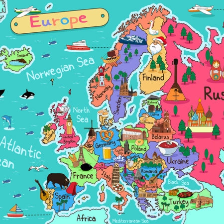 Πινακας σε καμβά ILLUSTRATION EUROPE MAP CARTOON STYLE - Παιδικοι και set Sticky 4