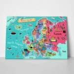 Πινακας σε καμβά ILLUSTRATION EUROPE MAP CARTOON STYLE
