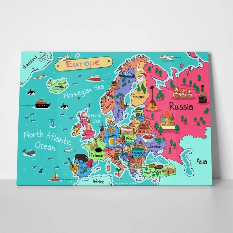 Πινακας σε καμβά ILLUSTRATION EUROPE MAP CARTOON STYLE