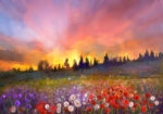 Πινακας σε καμβά OIL PAINTING POPPY DANDELION DAISY FLOWERS