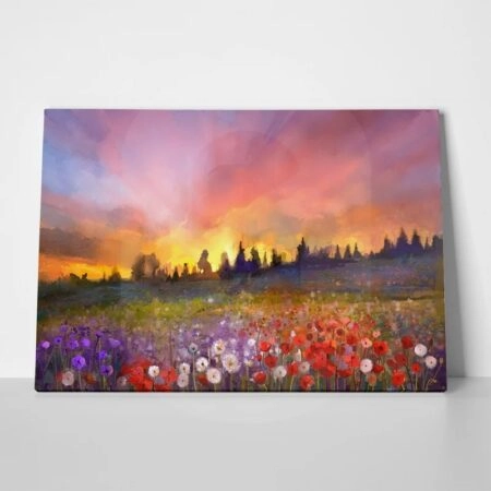Πινακας σε καμβά OIL PAINTING POPPY DANDELION DAISY FLOWERS - Υπαιθρος
