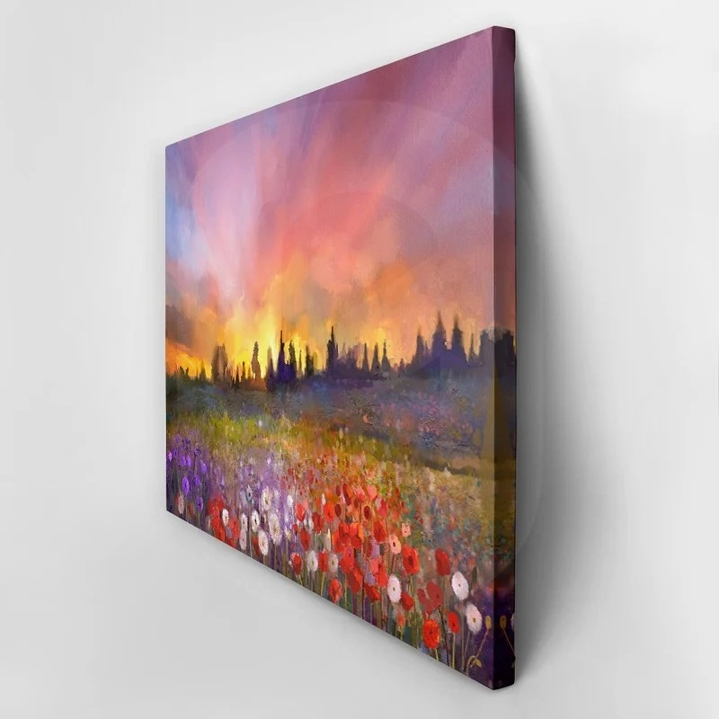 Πινακας σε καμβά OIL PAINTING POPPY DANDELION DAISY FLOWERS