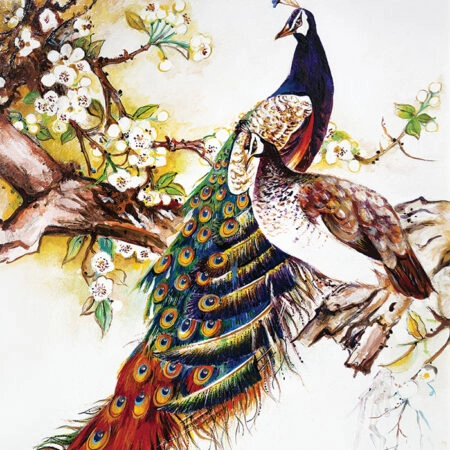 Πινακας σε καμβά PAIR OF PEACOCKS CHERRY BRANCH - Πουλια Sticky 4