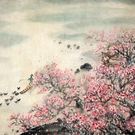 Πινακας σε καμβά PINK CHINESE LANDSCAPE - Ανθη Δεντρων Sticky 4