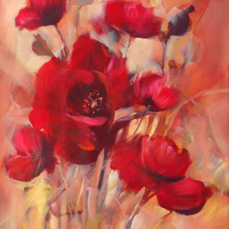 Πινακας σε καμβά RED ROMANTIC POPPY FLOWERS HANDMADE OIL PAINTING - Παπαρουνες Sticky 4