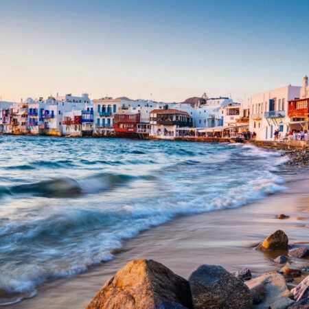 Πινακας σε καμβά ROLLING WAVES MYKONOS SUNSET - Παραθαλασσιες πολεις και χωρια Sticky 4