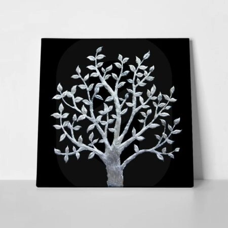 Πίνακας σε καμβά SILVER TREE ON BLACK BACKGROUND - Εργα Τεχνης Sticky 1