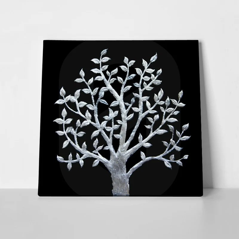 Πίνακας σε καμβά SILVER TREE ON BLACK BACKGROUND