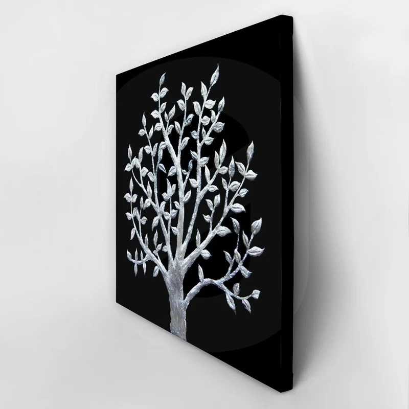 Πίνακας σε καμβά SILVER TREE ON BLACK BACKGROUND
