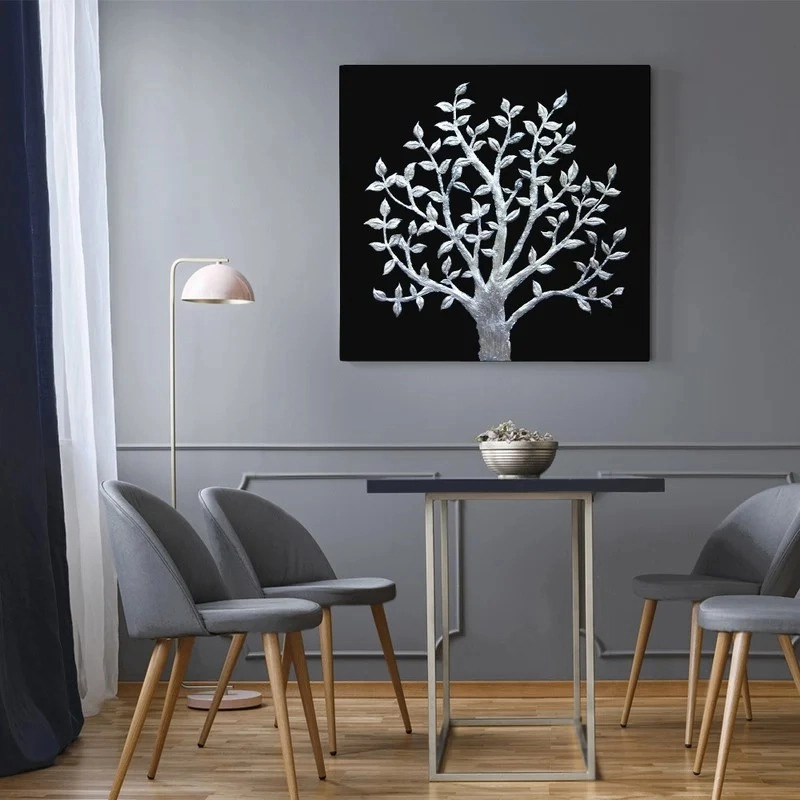 Πίνακας σε καμβά SILVER TREE ON BLACK BACKGROUND