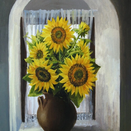 Πινακας σε καμβά SUNFLOWER WINDOW - Ηλιανθοι Sticky 4