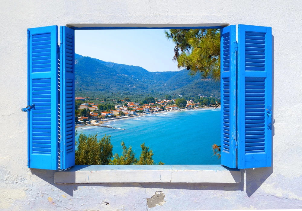 Πινακας σε καμβά THASSOS THROUGH WINDOW