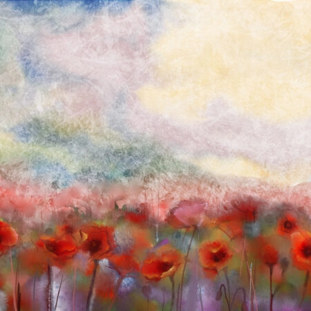 Πινακας σε καμβά WATERCOLOR RED POPPY FLOWERS FILED PAINTING FLOWER - Παπαρουνες Sticky 4