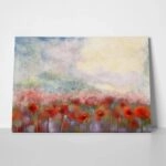 Πινακας σε καμβά WATERCOLOR RED POPPY FLOWERS FILED PAINTING FLOWER