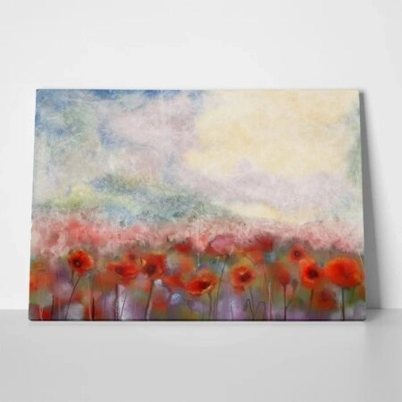 Πινακας σε καμβά WATERCOLOR RED POPPY FLOWERS FILED PAINTING FLOWER