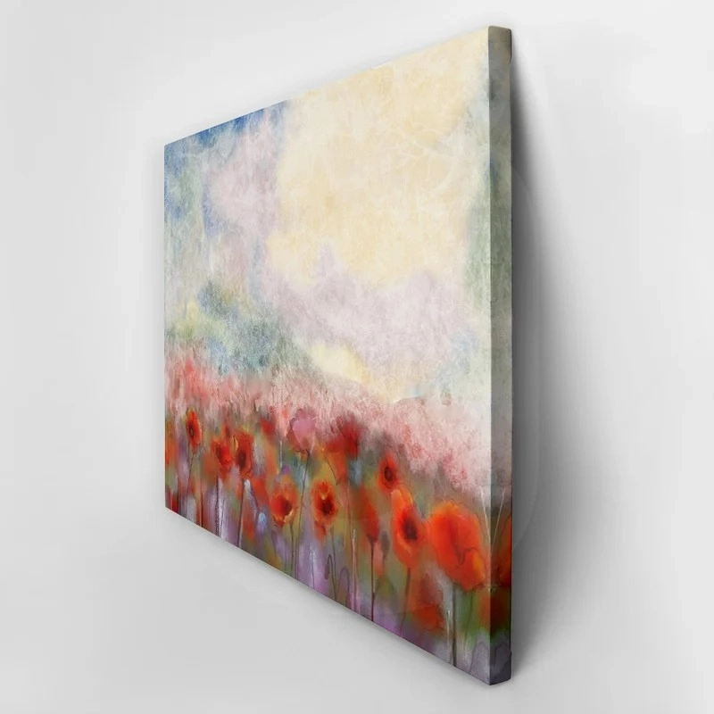 Πινακας σε καμβά WATERCOLOR RED POPPY FLOWERS FILED PAINTING FLOWER