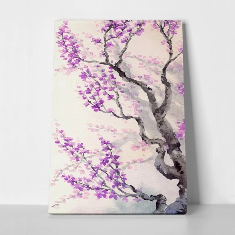 Πινακας σε καμβά WATERCOLOR SPRING LILAC JAPANESE STYLE PURPLE