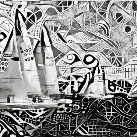 Πινακας σε καμβά YACHTS ON REGATTA MONOCHROME CUBISM - Αφηρημενα και Abstract Sticky 4