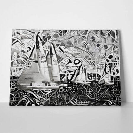 Πινακας σε καμβά YACHTS ON REGATTA MONOCHROME CUBISM - Αφηρημενα και Abstract