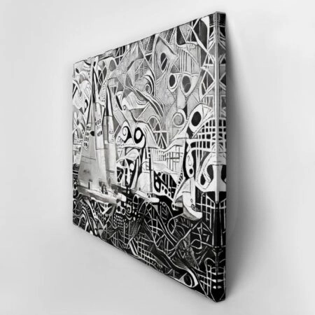 Πινακας σε καμβά YACHTS ON REGATTA MONOCHROME CUBISM - Αφηρημενα και Abstract Sticky 2