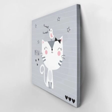 Πίνακας σε καμβά CUTE CAT BIRD VECTOR ILLUSTRATION - Παιδικοι και set Sticky 2