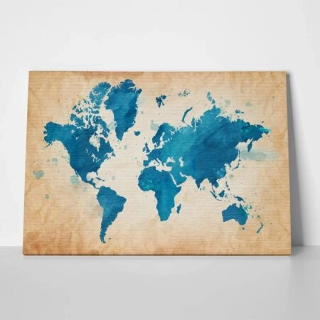 Πινακας σε καμβά BLUE WATERCOLOR TEXTURED MAP