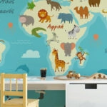 Αυτοκόλλητη Ταπετσαρία τοίχου CUTE ANIMALS WORLD MAP