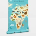 Αυτοκόλλητη Ταπετσαρία τοίχου CUTE ANIMALS WORLD MAP