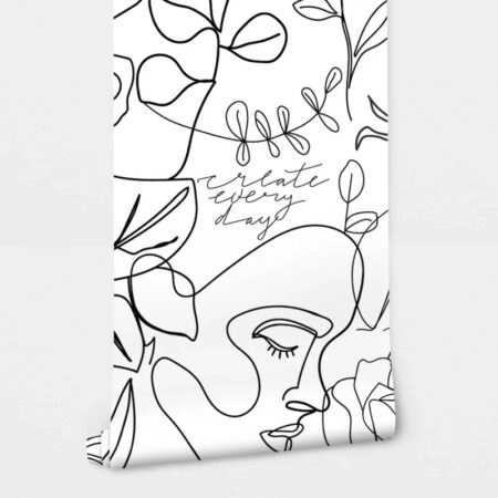 Αυτοκόλλητη Ταπετσαρία τοίχου FACE AND FLORAL LINE ART - Μοτίβα Sticky 2