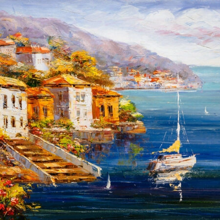 Πινακας σε καμβά OIL PAINTING HARBOUR - Παραθαλασσιες πολεις και χωρια Sticky 4