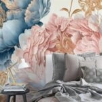 Αυτοκόλλητη Ταπετσαρία τοίχου PINK AND CYAN PEONIES